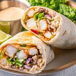 Old Bay Brunch Burrito: Shrimp, Bacon, Egg, Melted Cheese